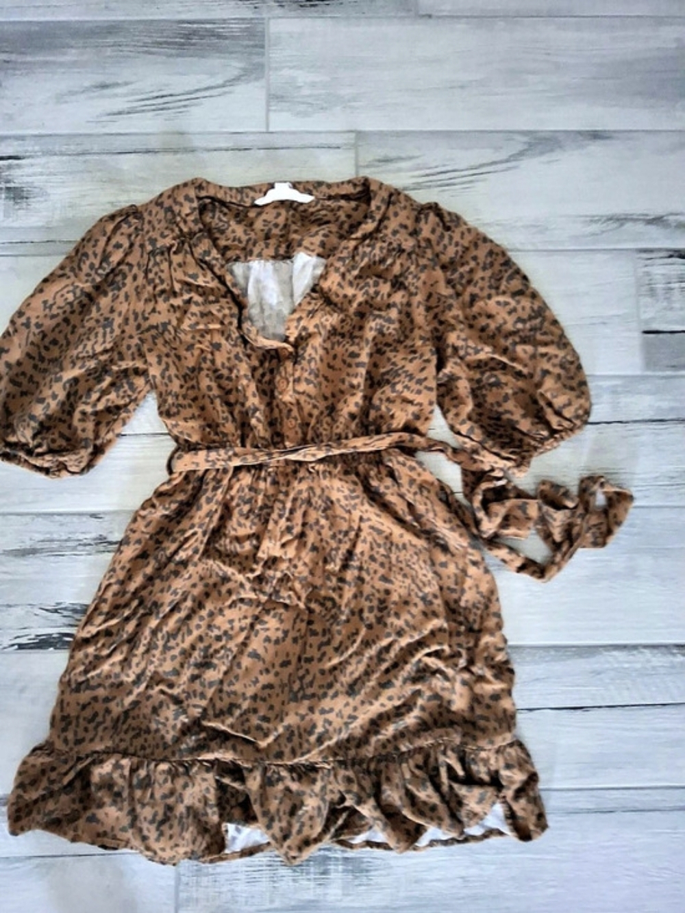 velvet heart Kamilla Leopard Mini Tiered Dress Brown & Black Medium